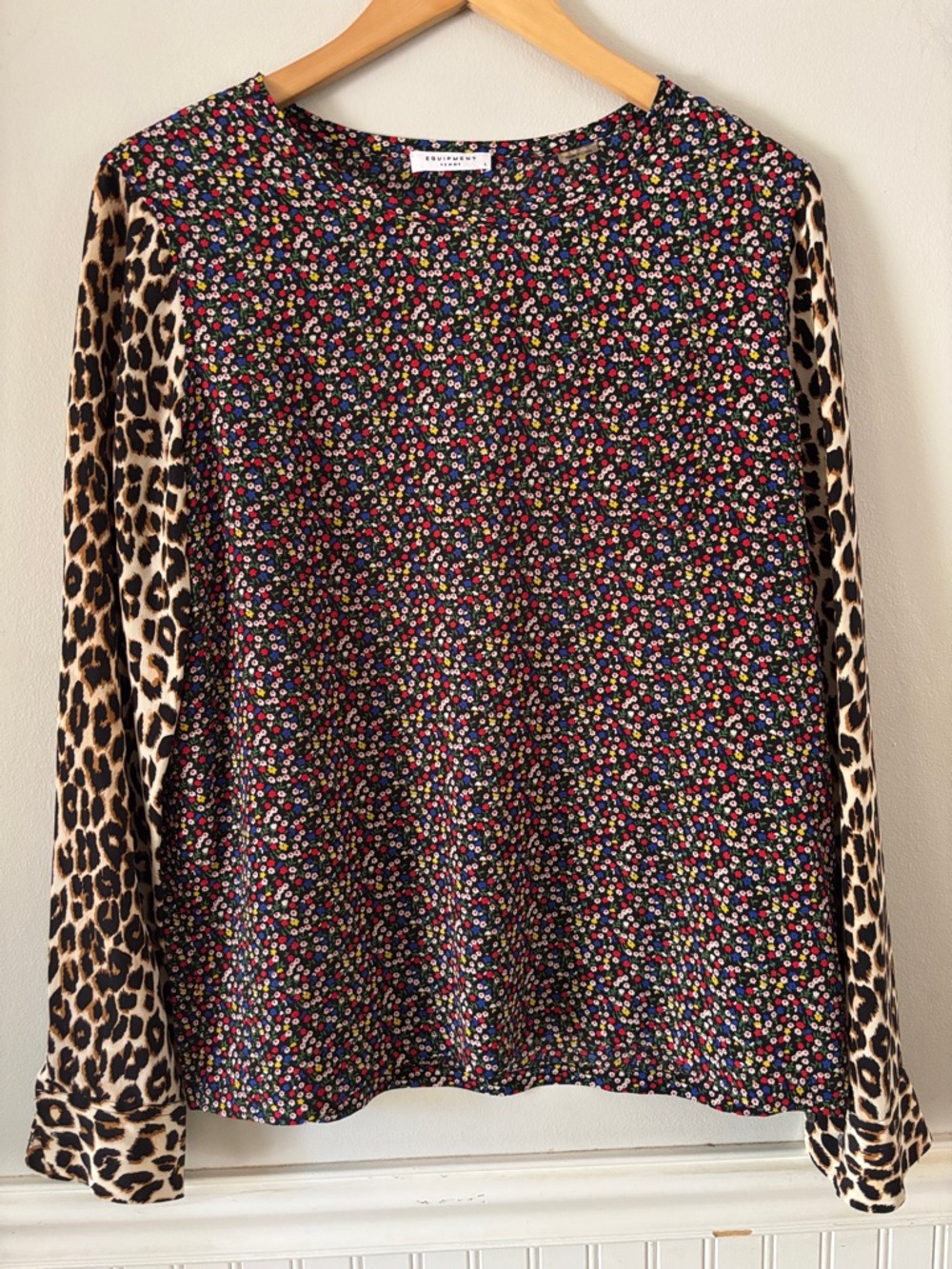 Equipment Floral Cheetah Mix Long Sleeve 100% Silk Liam Top